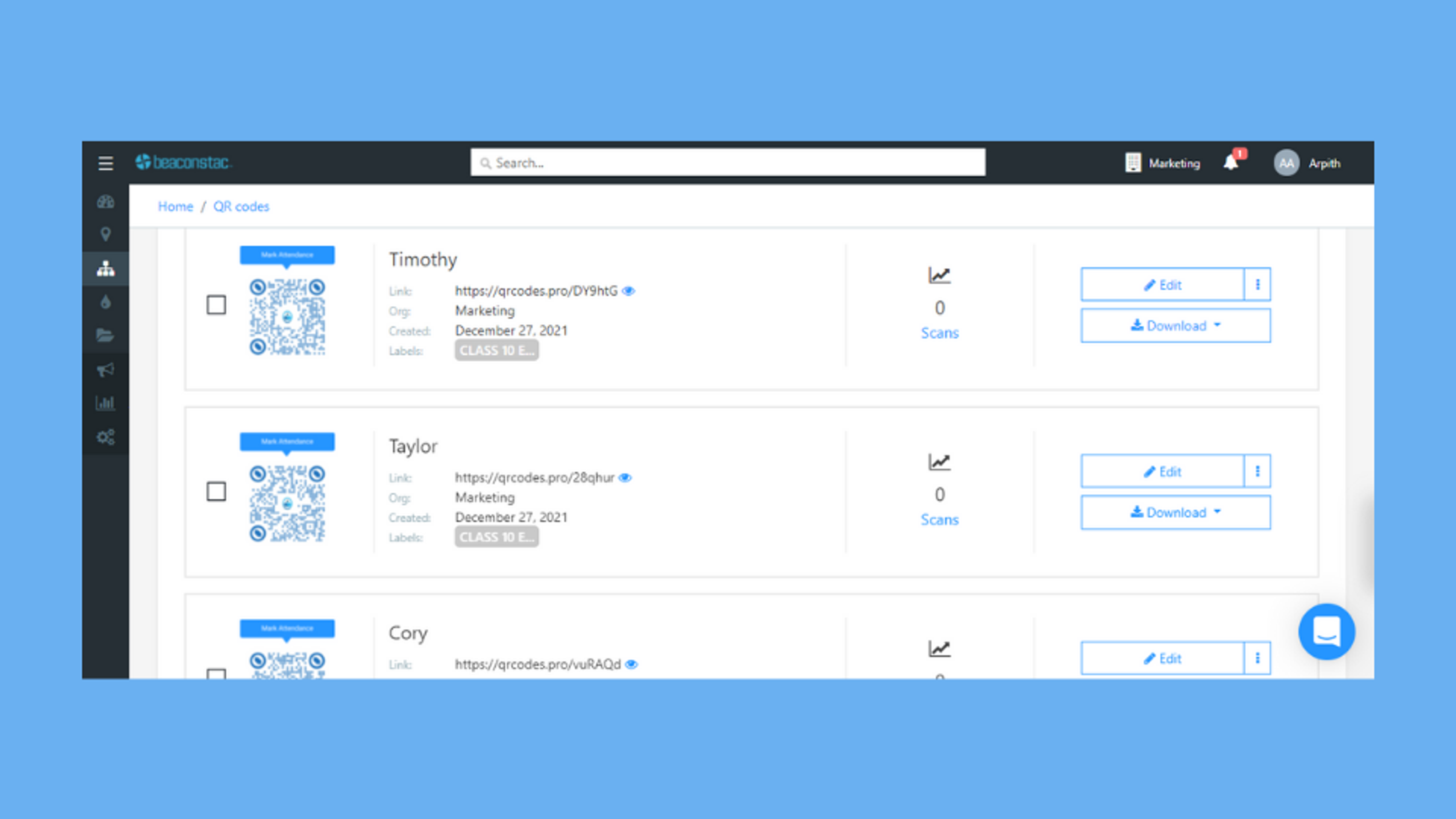 Attendance tracker QR Codes have been generated and are ready to use