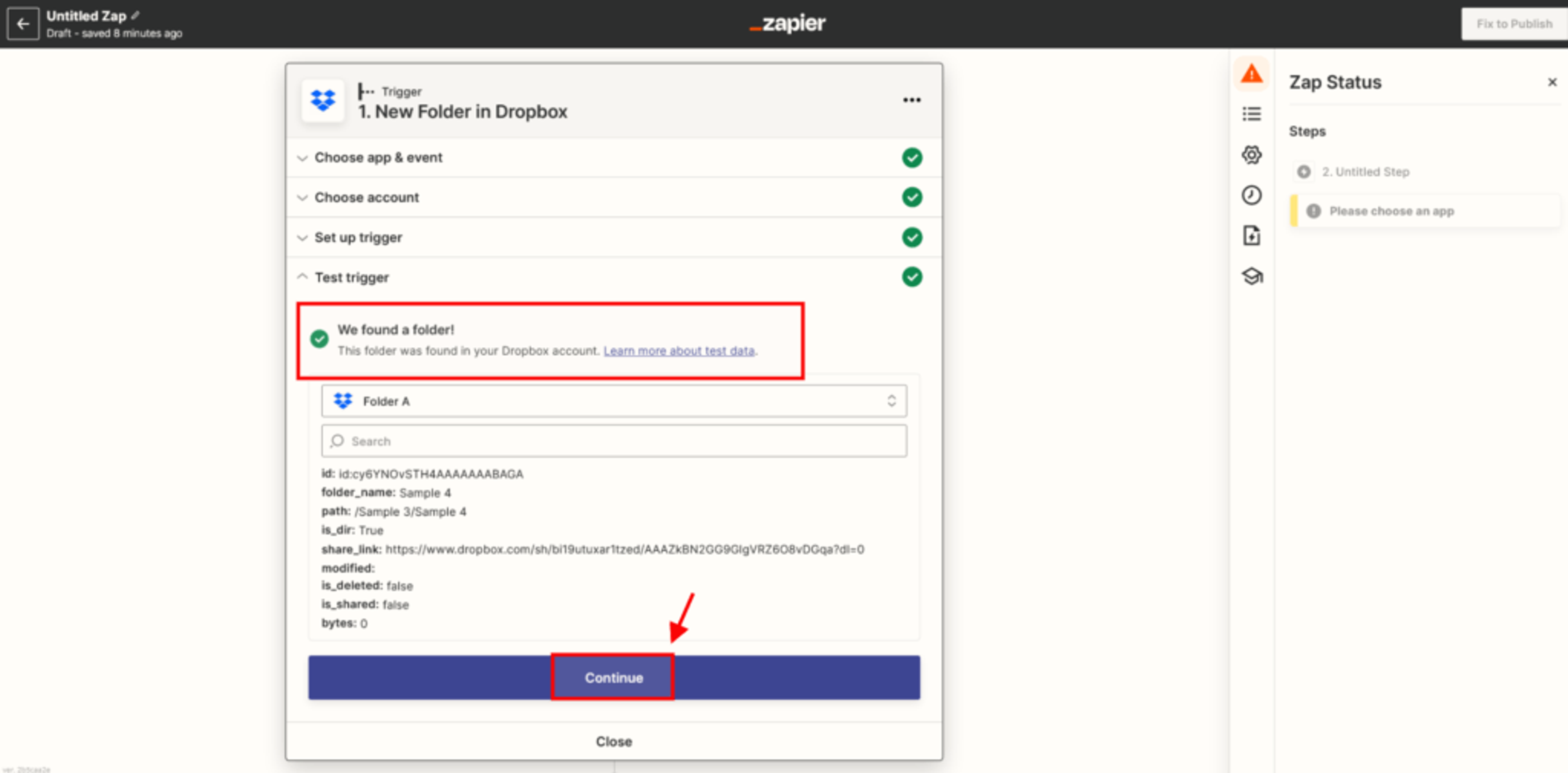 Choose new folder in dropbox
