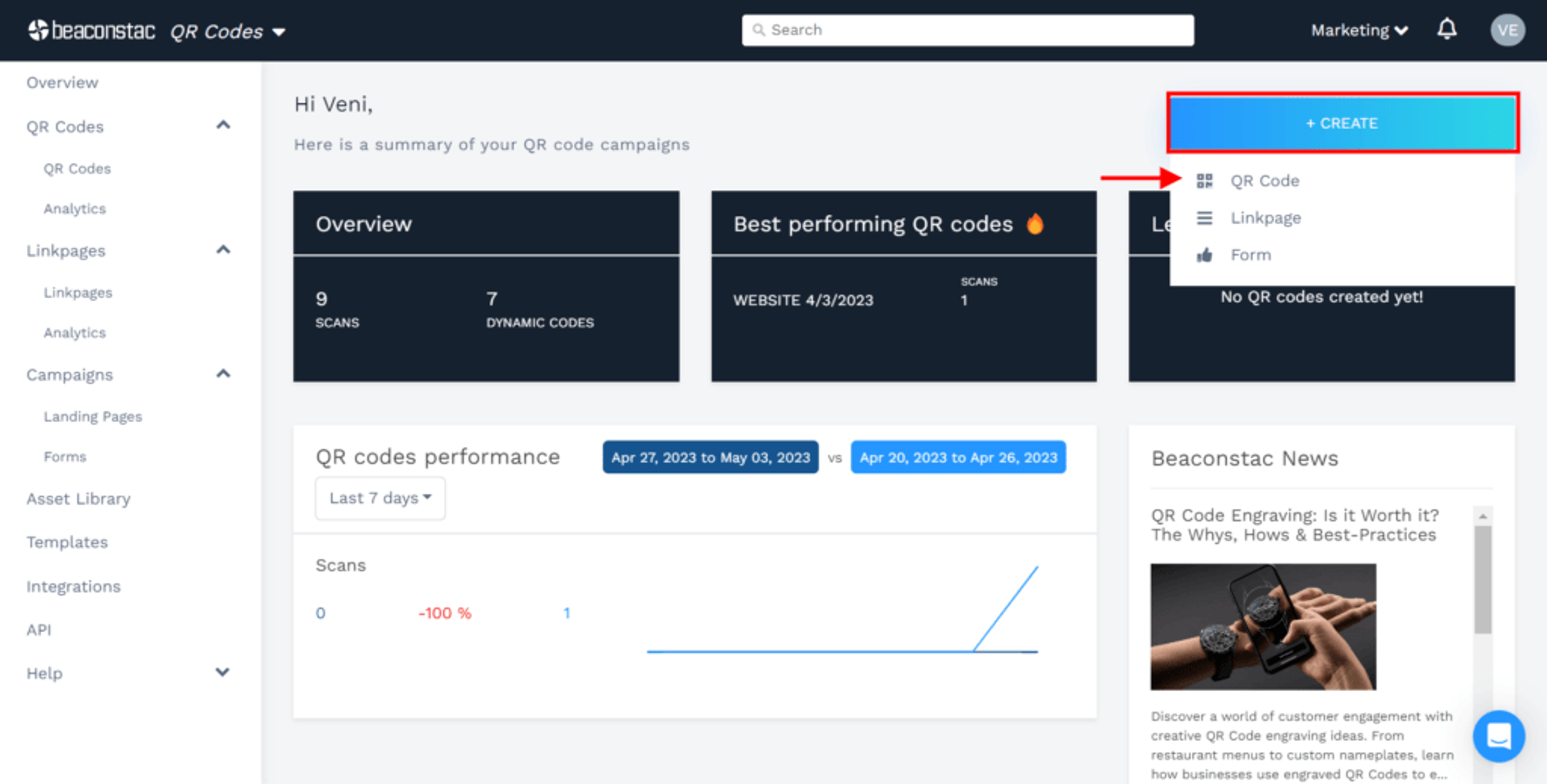 Firstly, log in to your Beaconstac dashboard and select 