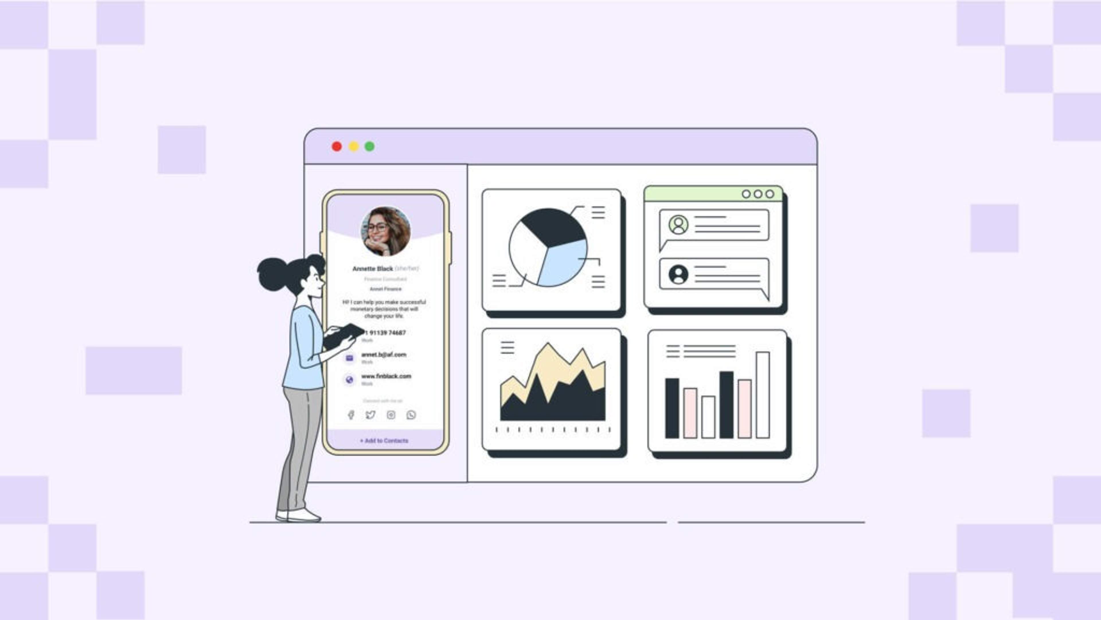 A virtual business card tracking card-scan metrics to gauge user behavior