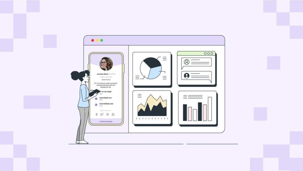A virtual business card tracking card-scan metrics to gauge user behavior