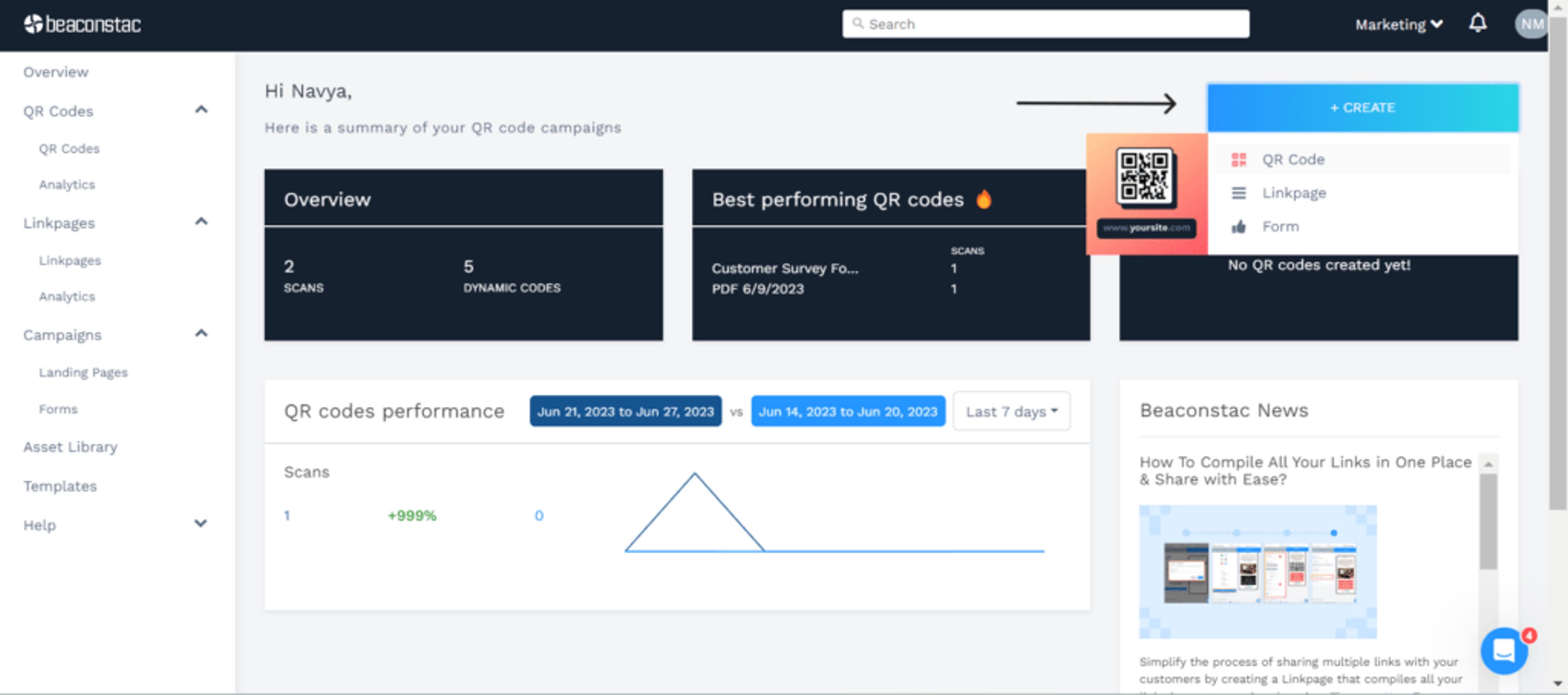 Open the Uniqode dashboar and click on "Create"
