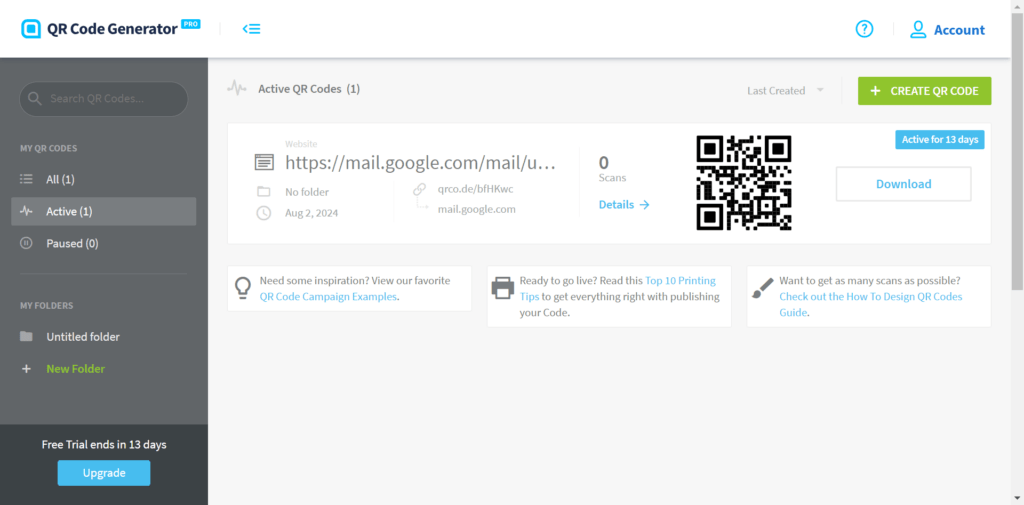 qr code generator pro dashboard