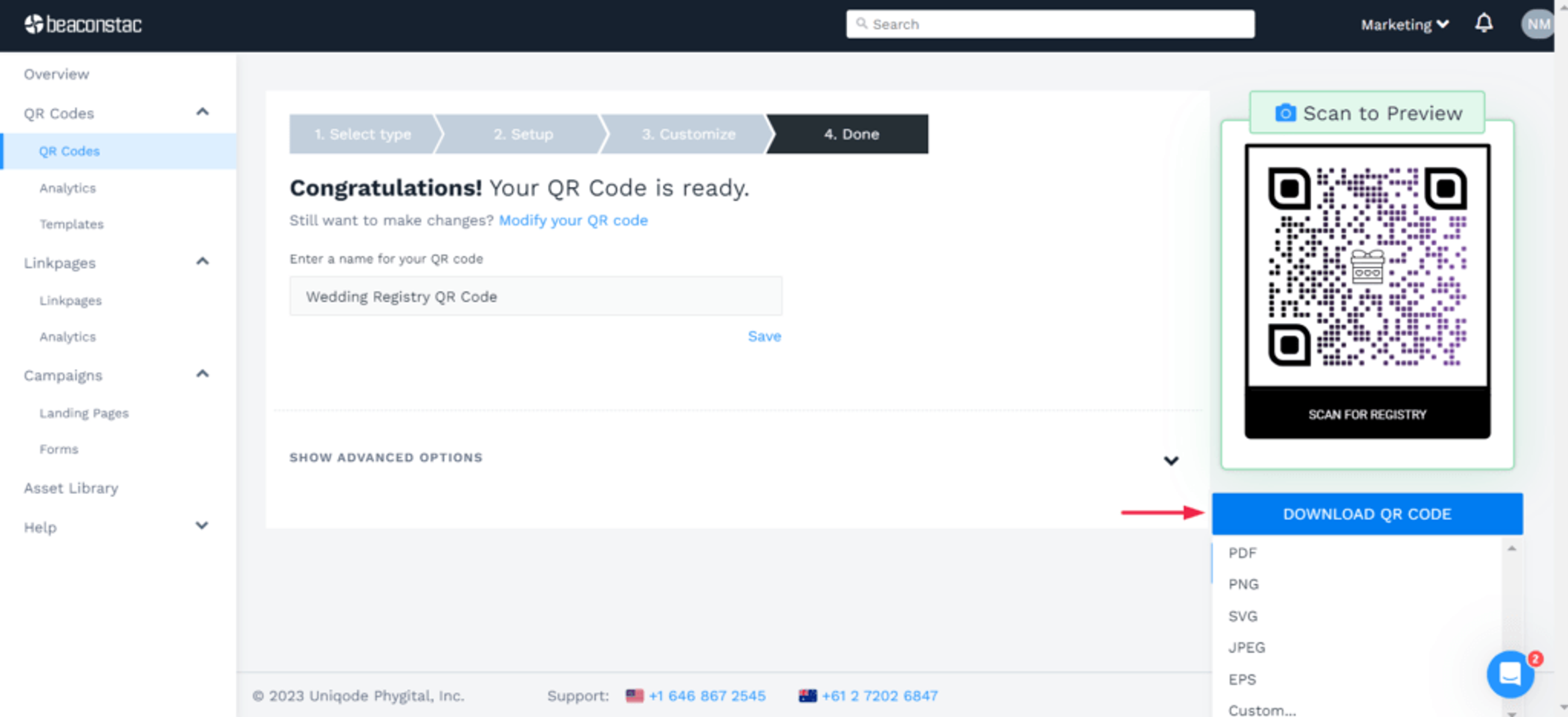 Download the QR Code for your wedding registry