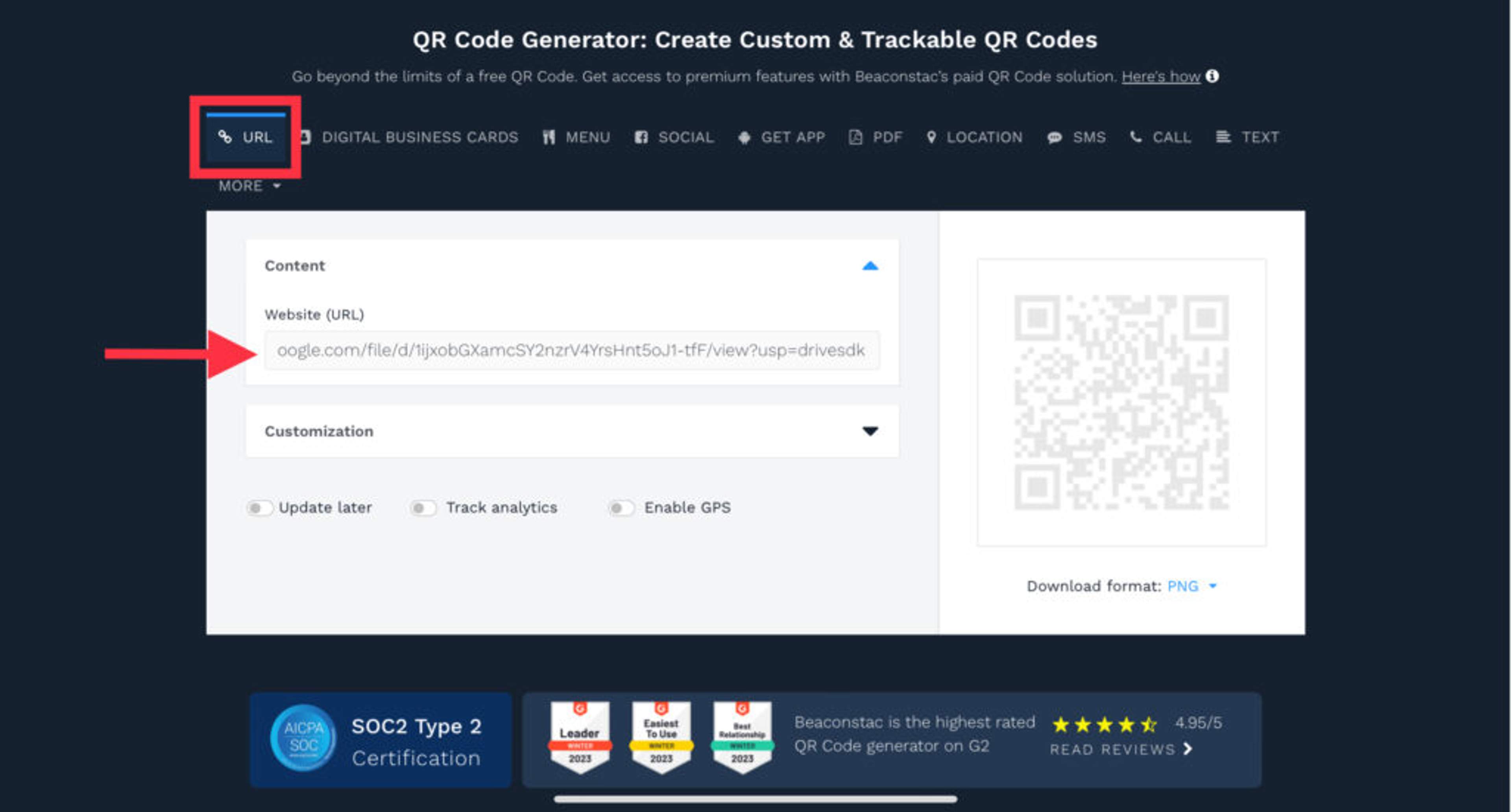 Paste the URL of the menu in the given field