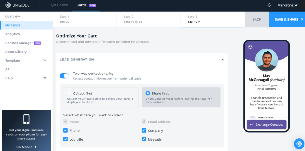 Set-up your virtual business card with Uniqode