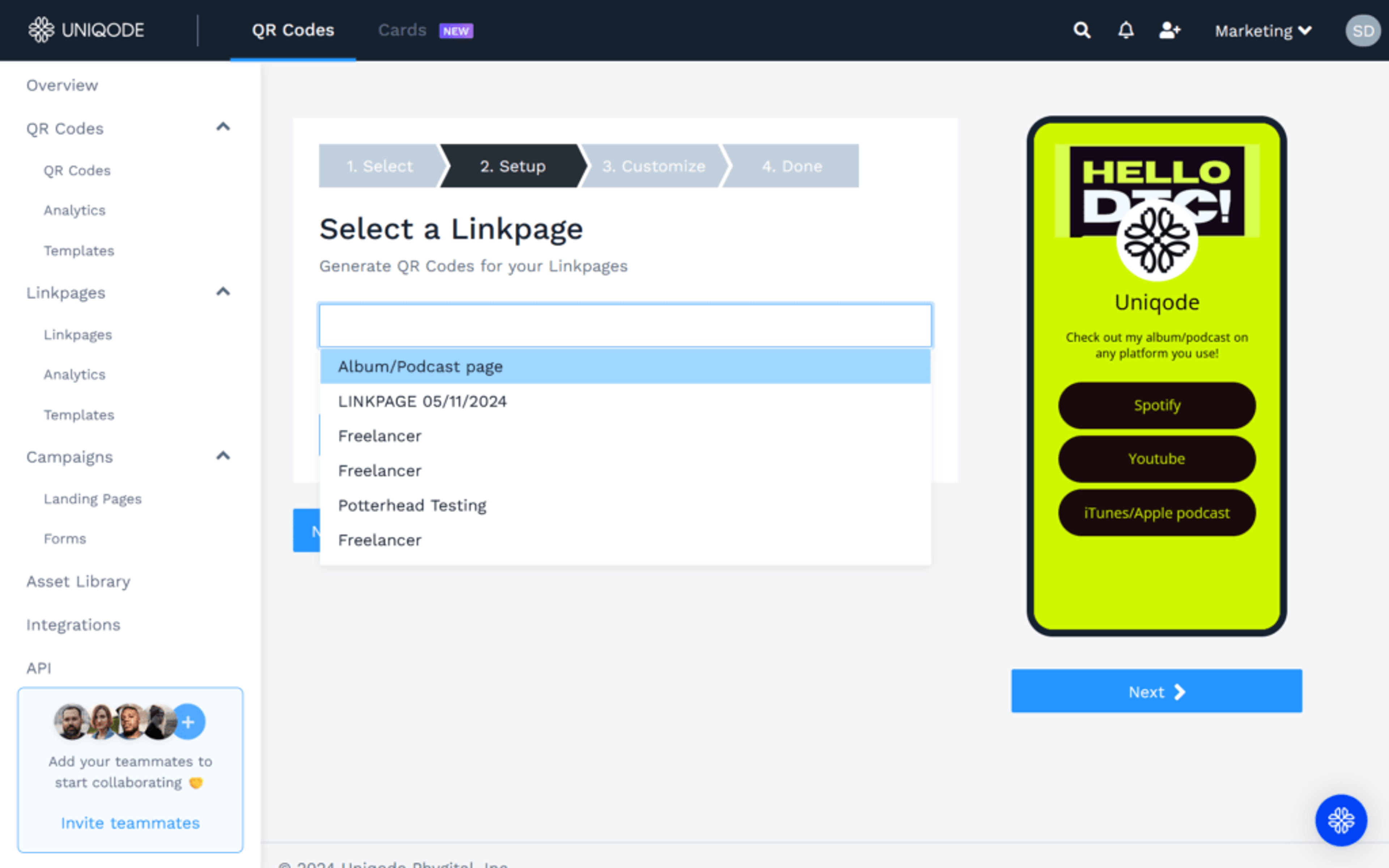 Create a QR Code for your playlist Linkpage