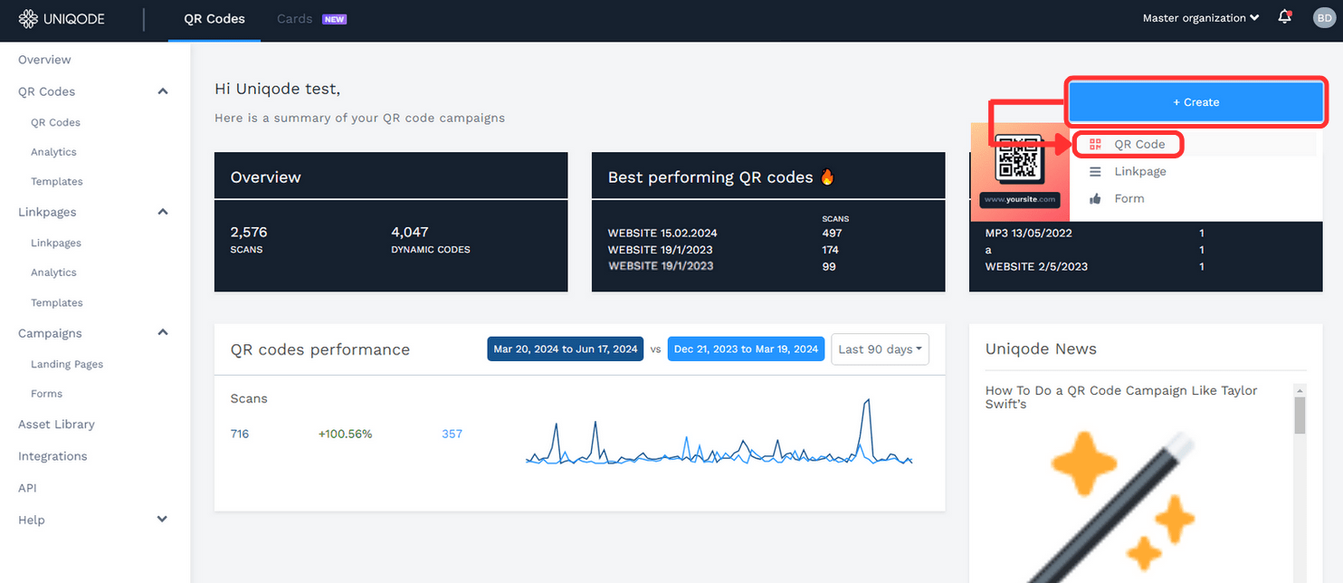 Log-in to Uniqode’s dashboard