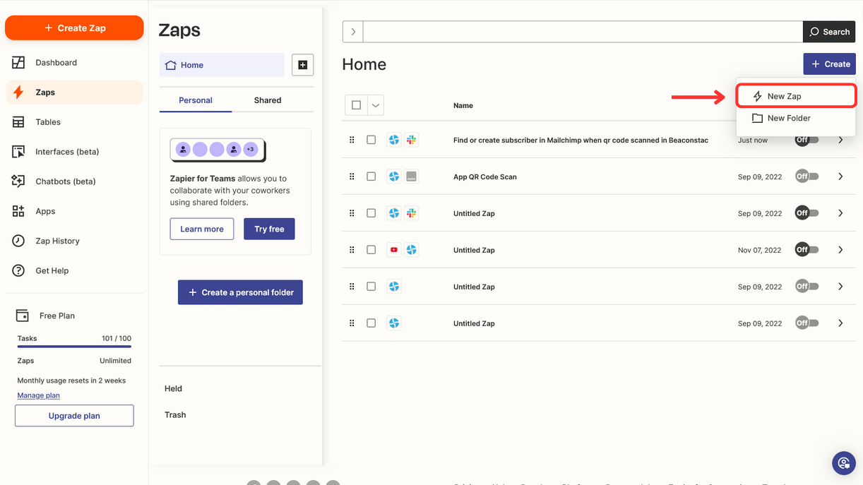 Click-Create-then-click-New-Zap-to-begin-creation