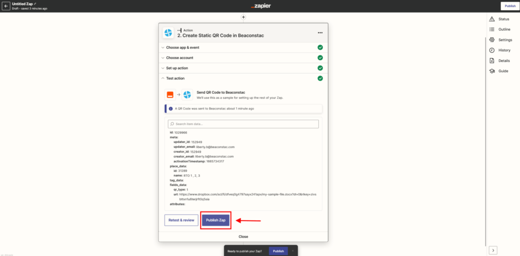Publish your Zap to start automation.