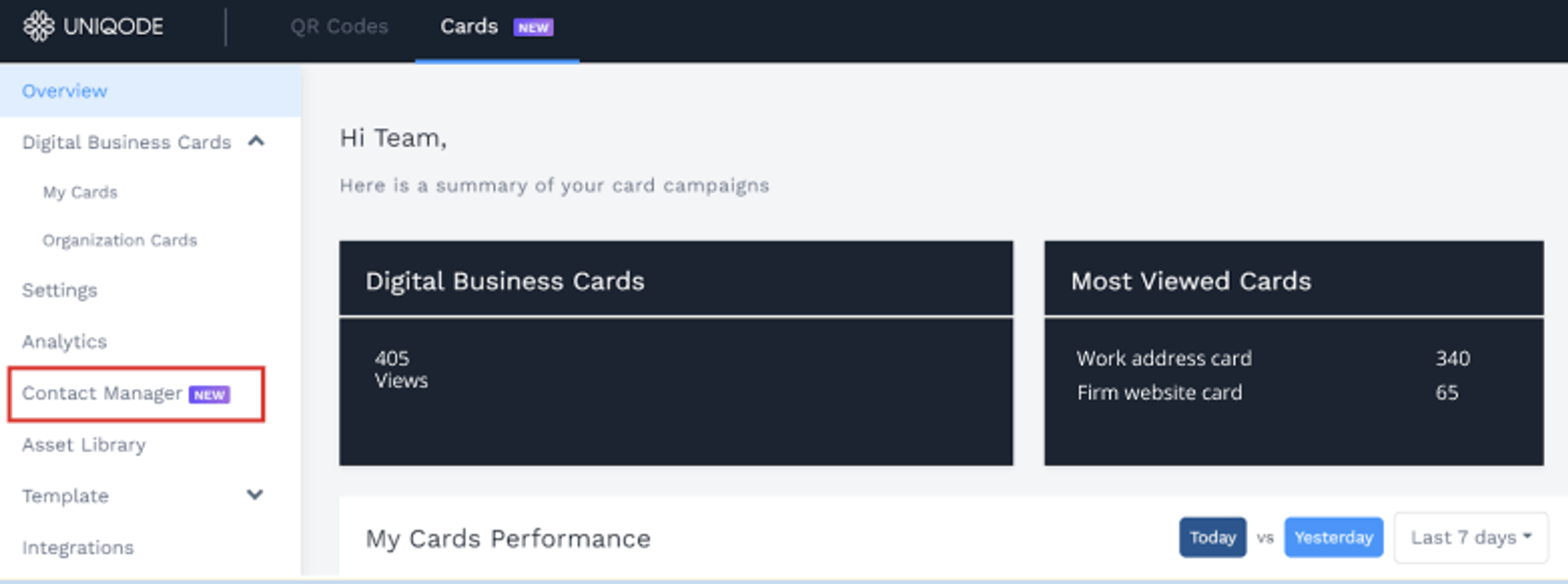 Access the contact manager on Uniqode to view the leads collected with your WhatsApp digital business card 