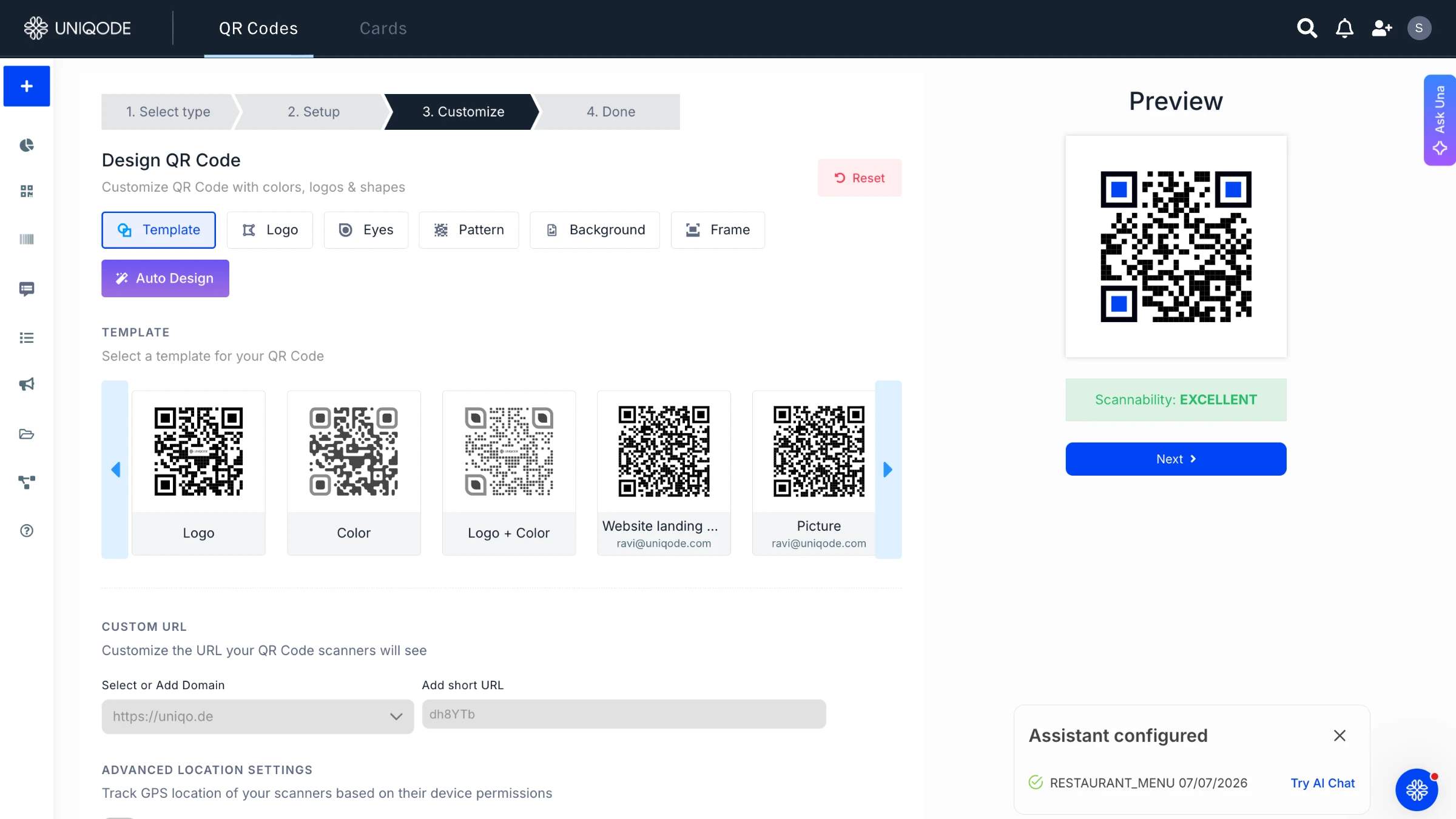 customize restaurant menu QR Code