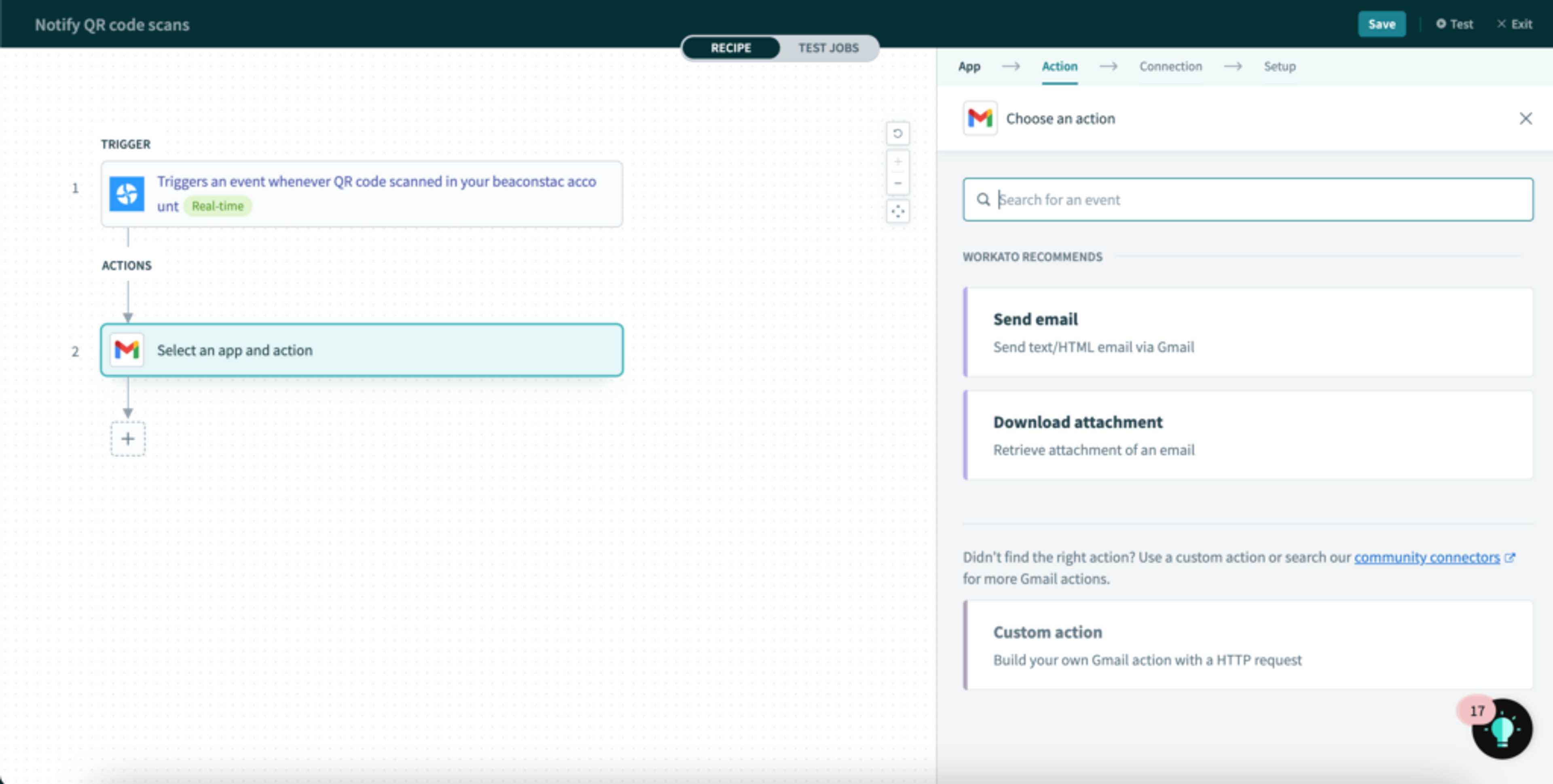Select send out email from Gmail when Uniqode QR Code is scanned.