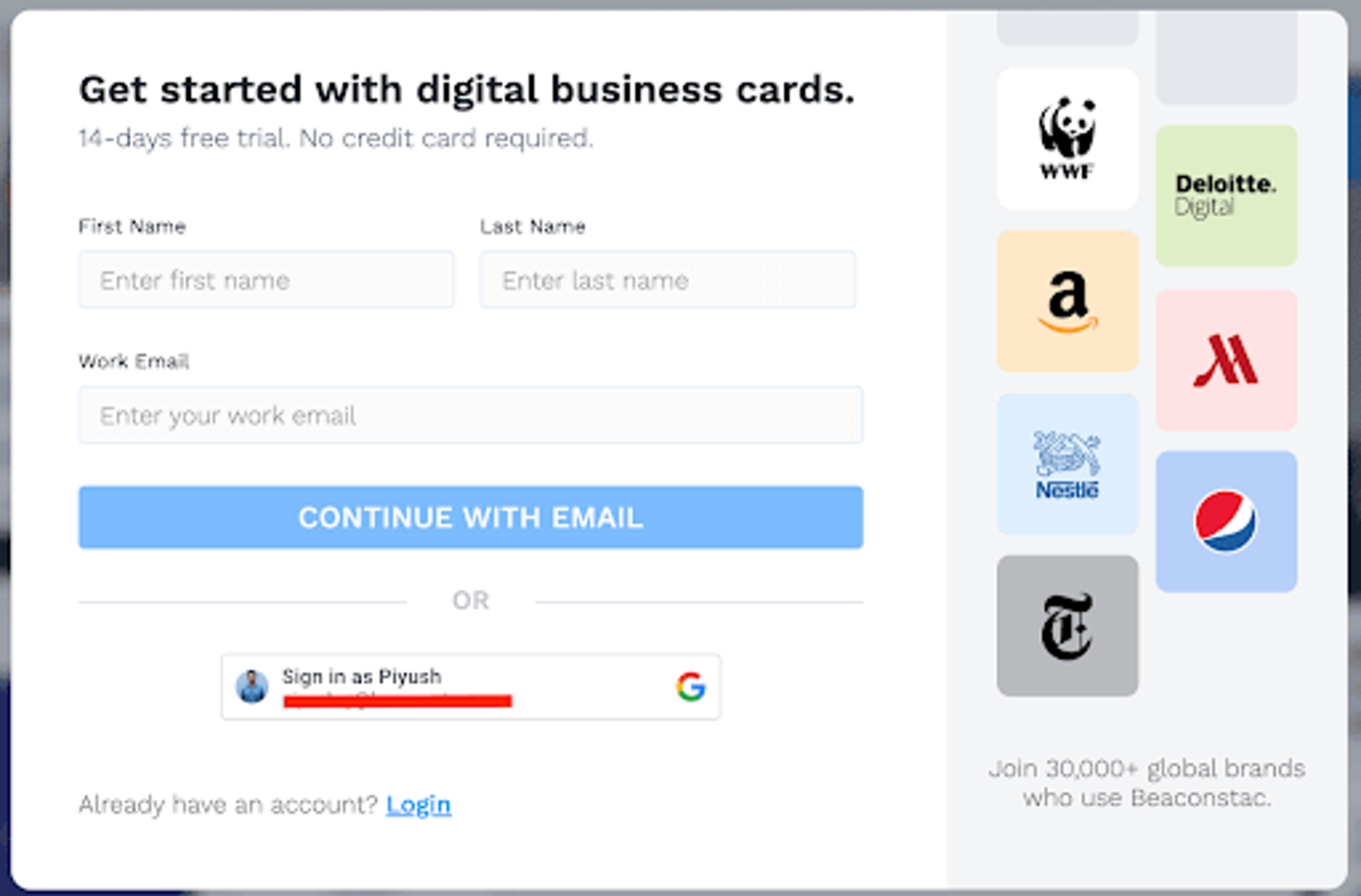 Sign up with Beaconstac