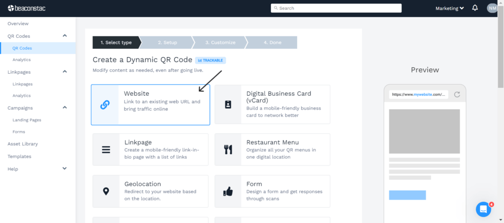 Click on website as your campaign