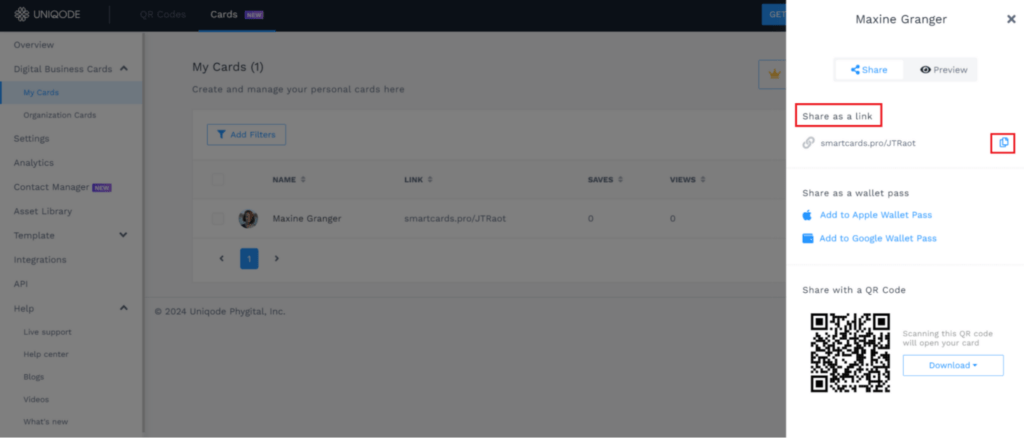 share your digital business card as a URL