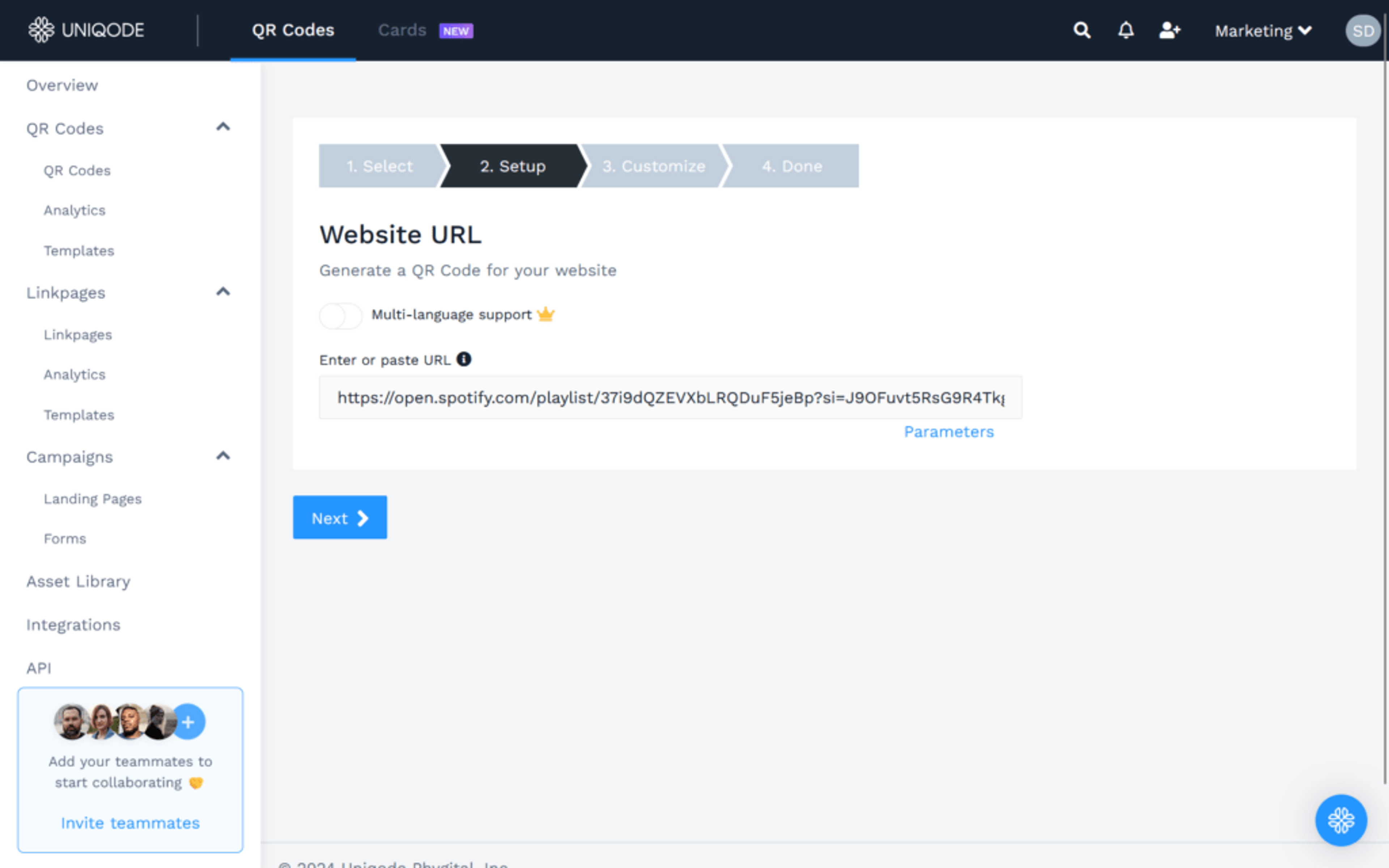 Paste the playlist URL from Spotify, YouTube, Apple Music