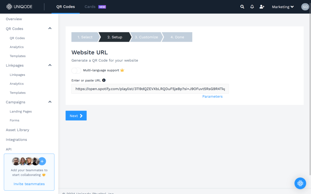 Paste the playlist URL from Spotify, YouTube, Apple Music