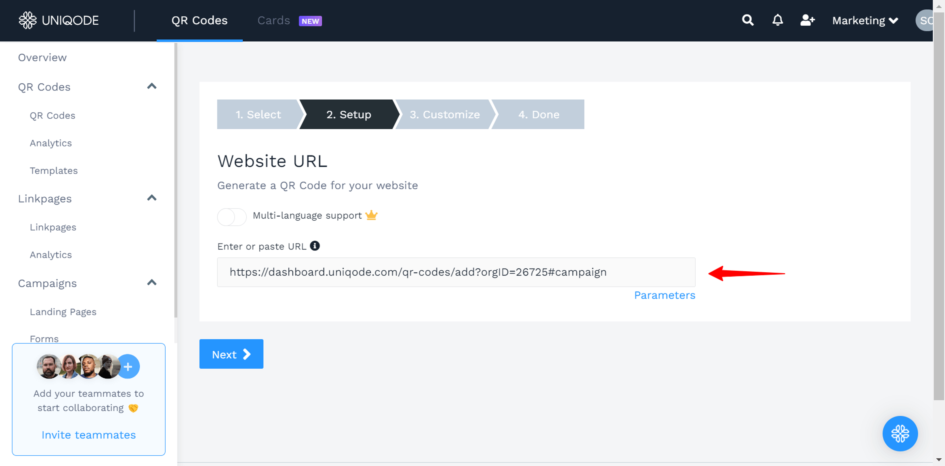Copy your destination URL and paste it in the box under “Enter URL.”