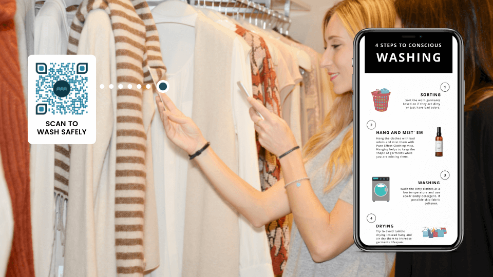 Share usage instructions and clothing information using QR Codes on clothing labels