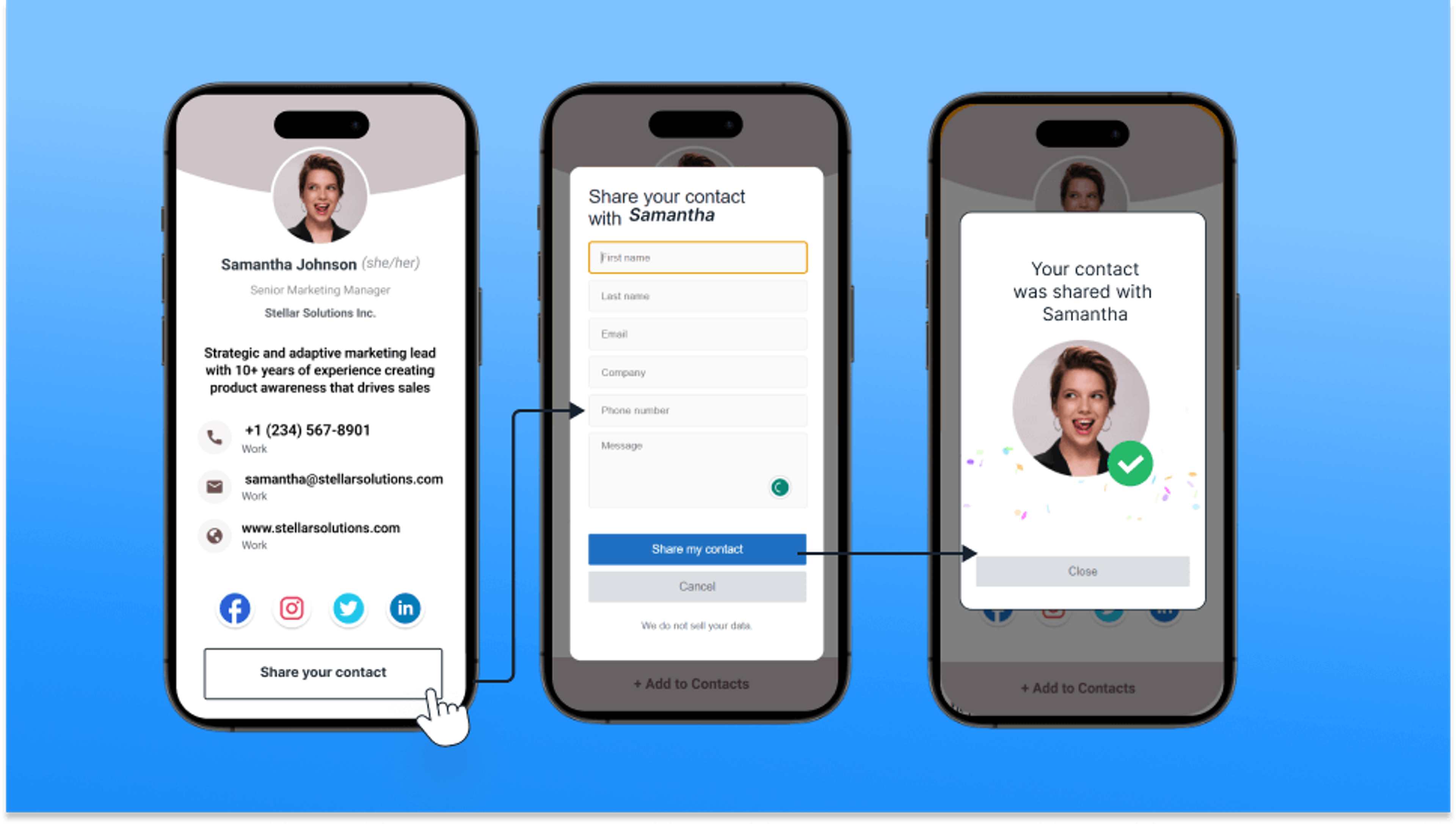 Two-way contact sharing via digital business 