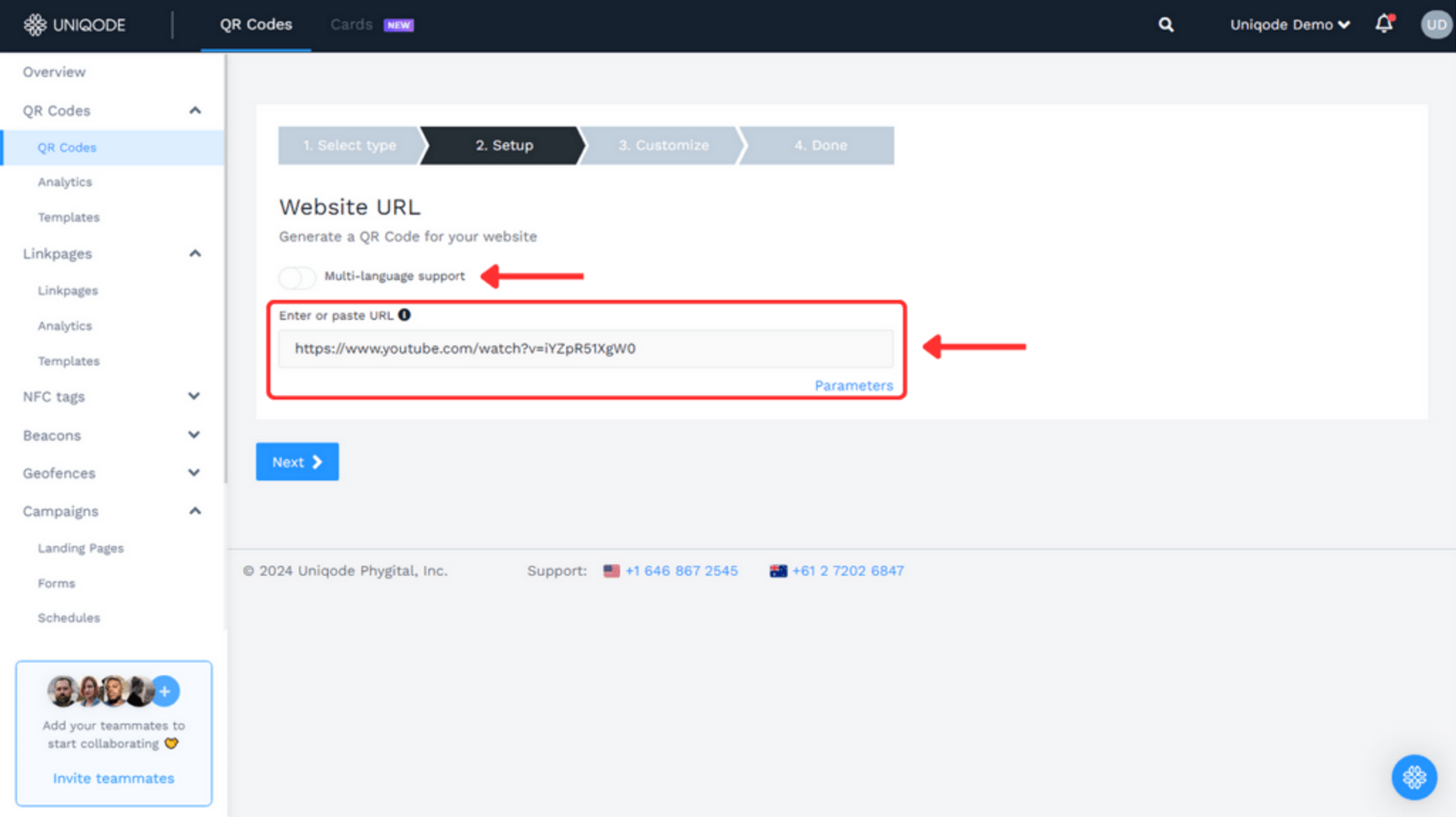 Step 4: Enter the YouTube video URL you want users to go using the QR Code
