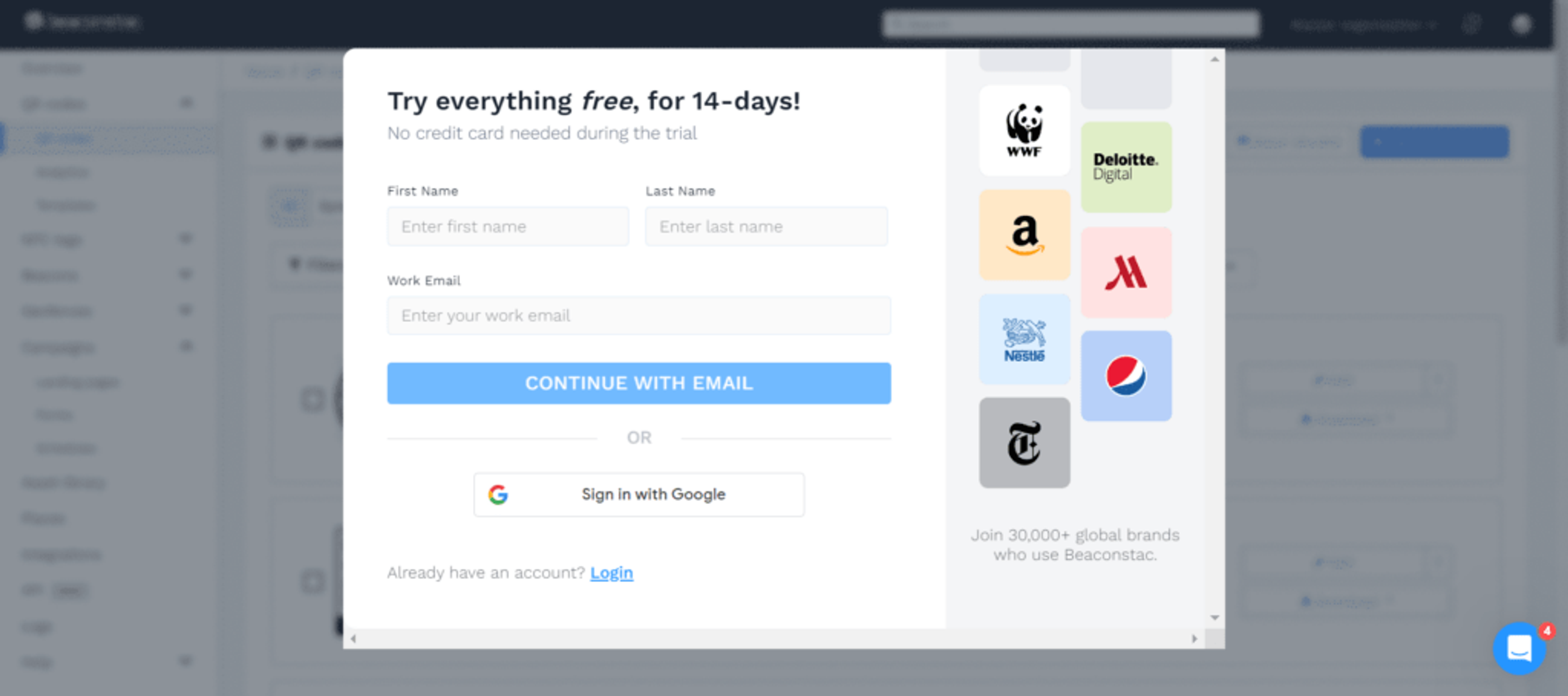 Sign up for Uniqode's 14 day trial