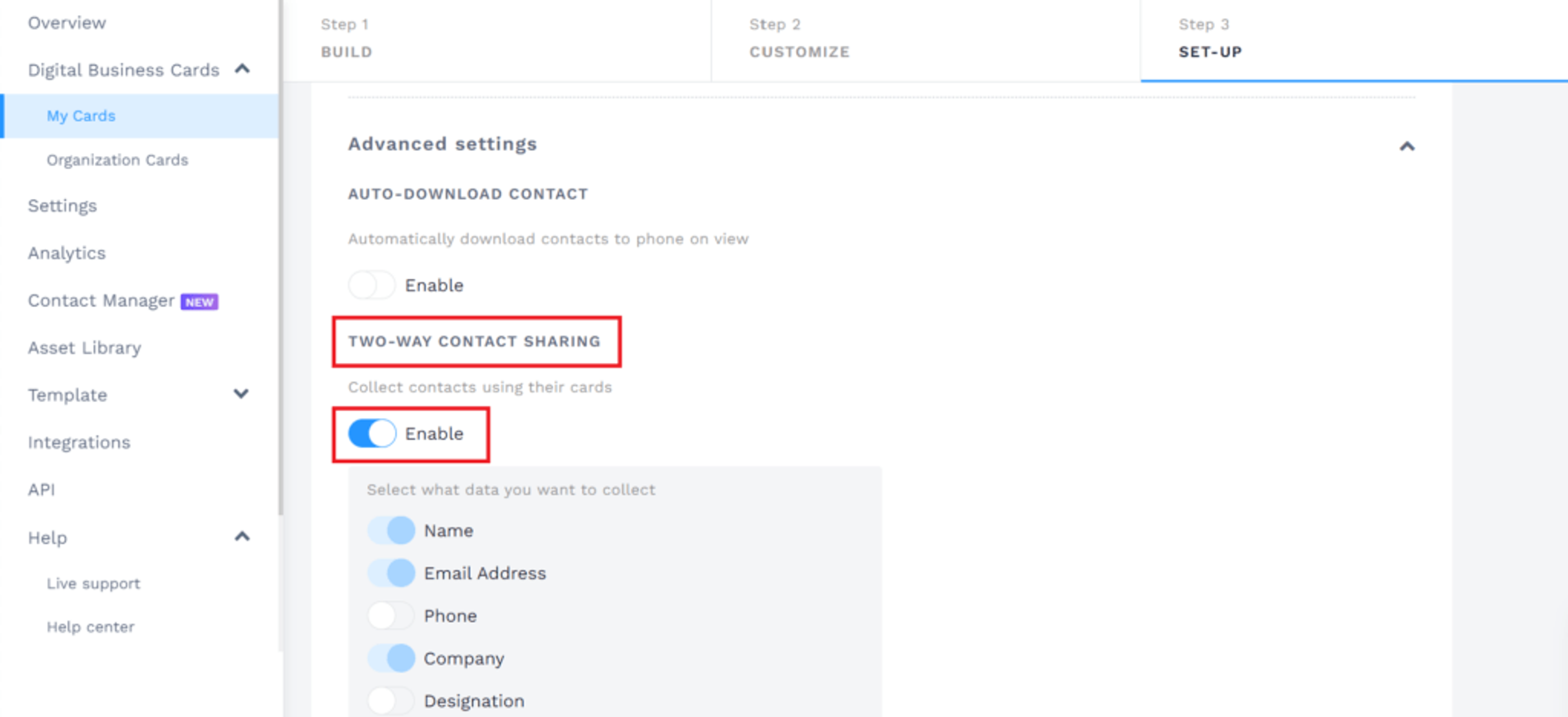 Enable two way contact sharing helps you collect leads with your WhatsApp digital business card