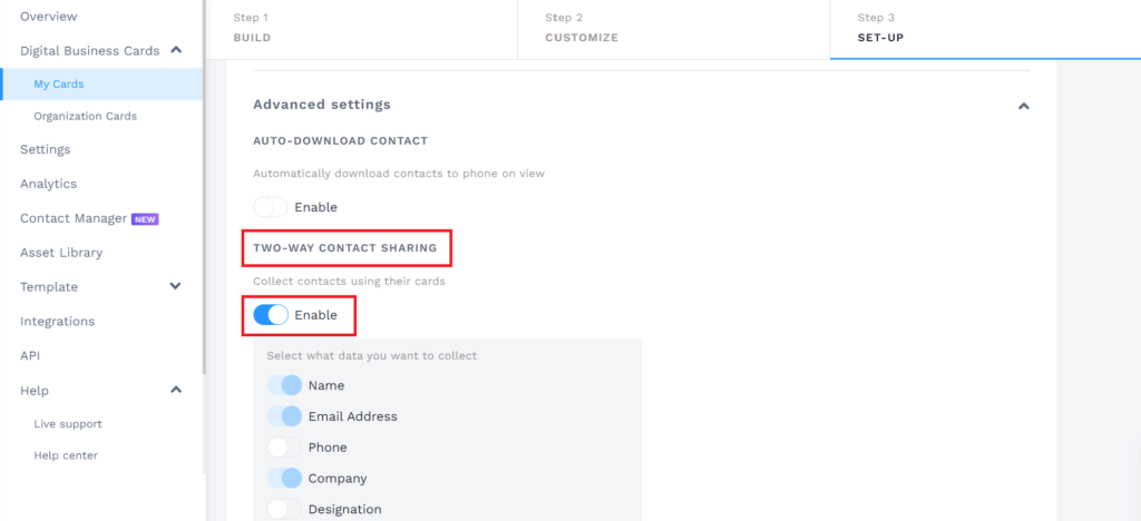 Enable two way contact sharing helps you collect leads with your WhatsApp digital business card