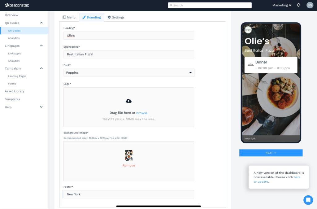 Customize the branding and logo on your menu QR Code