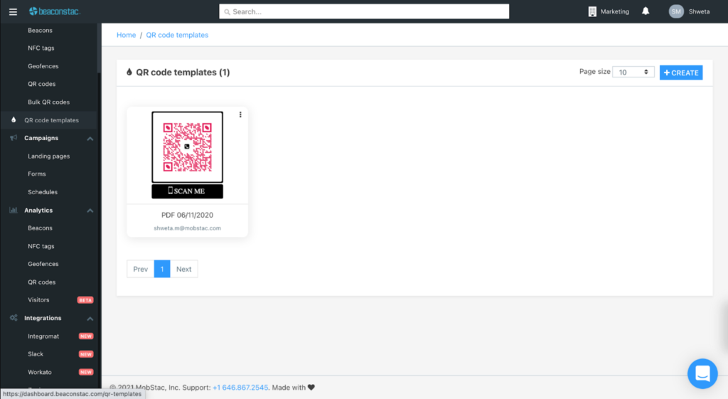 View saved QR Code templates