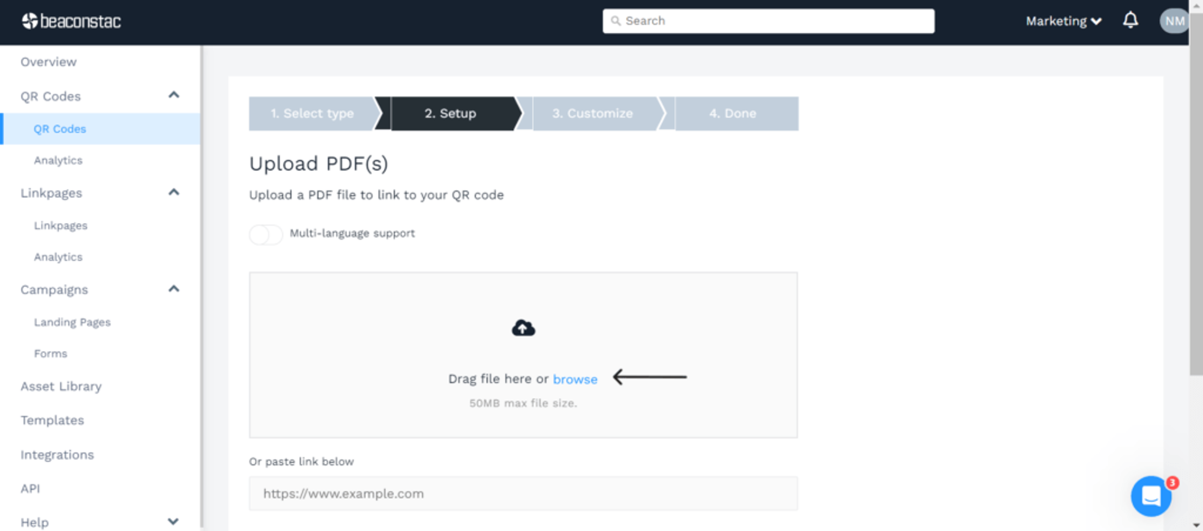 Upload a PDF on the dashboard