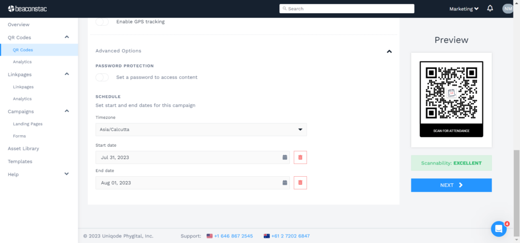 dashboard attendance qr codes