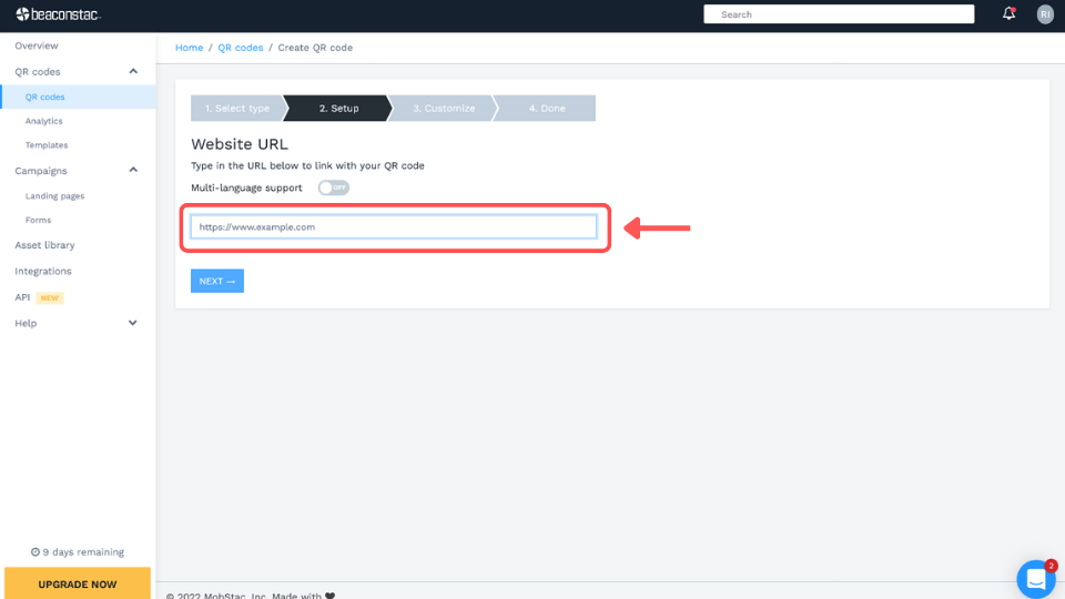 Pasting the destination URL for the Canva QR Code