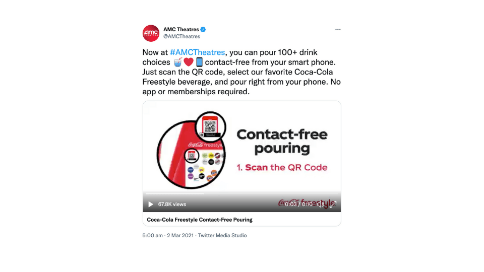 QR Codes have become the preferred choice for movie theatres across the globe to enable contactless ordering of food and beverages