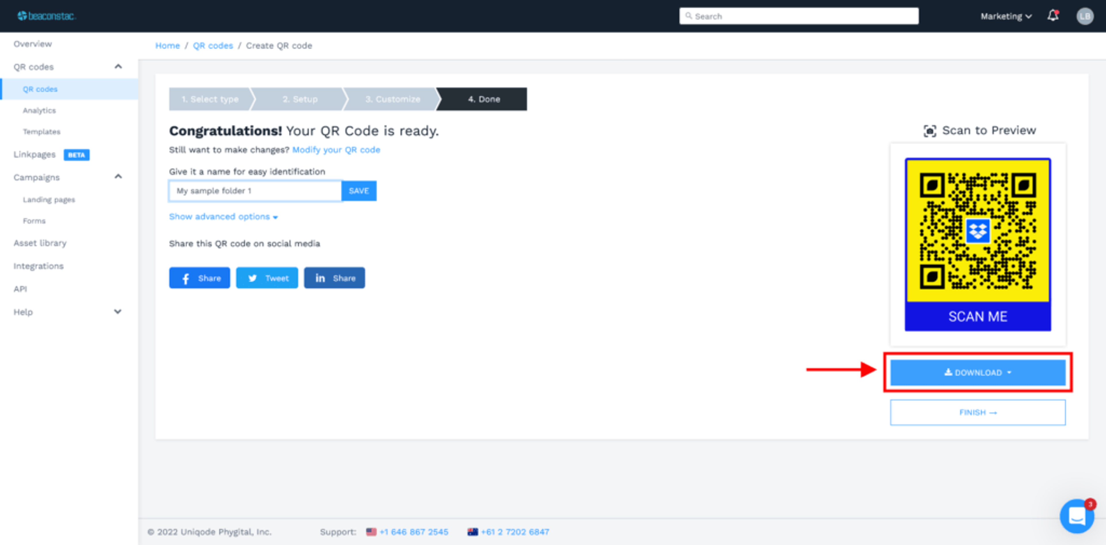 Step 6: Label your Dropbox QR Code, save and download