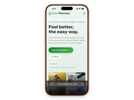 WebX pharmacy website on mobile