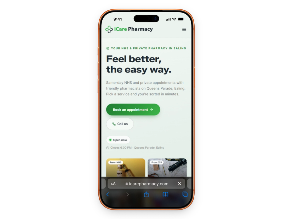 WebX pharmacy website on mobile