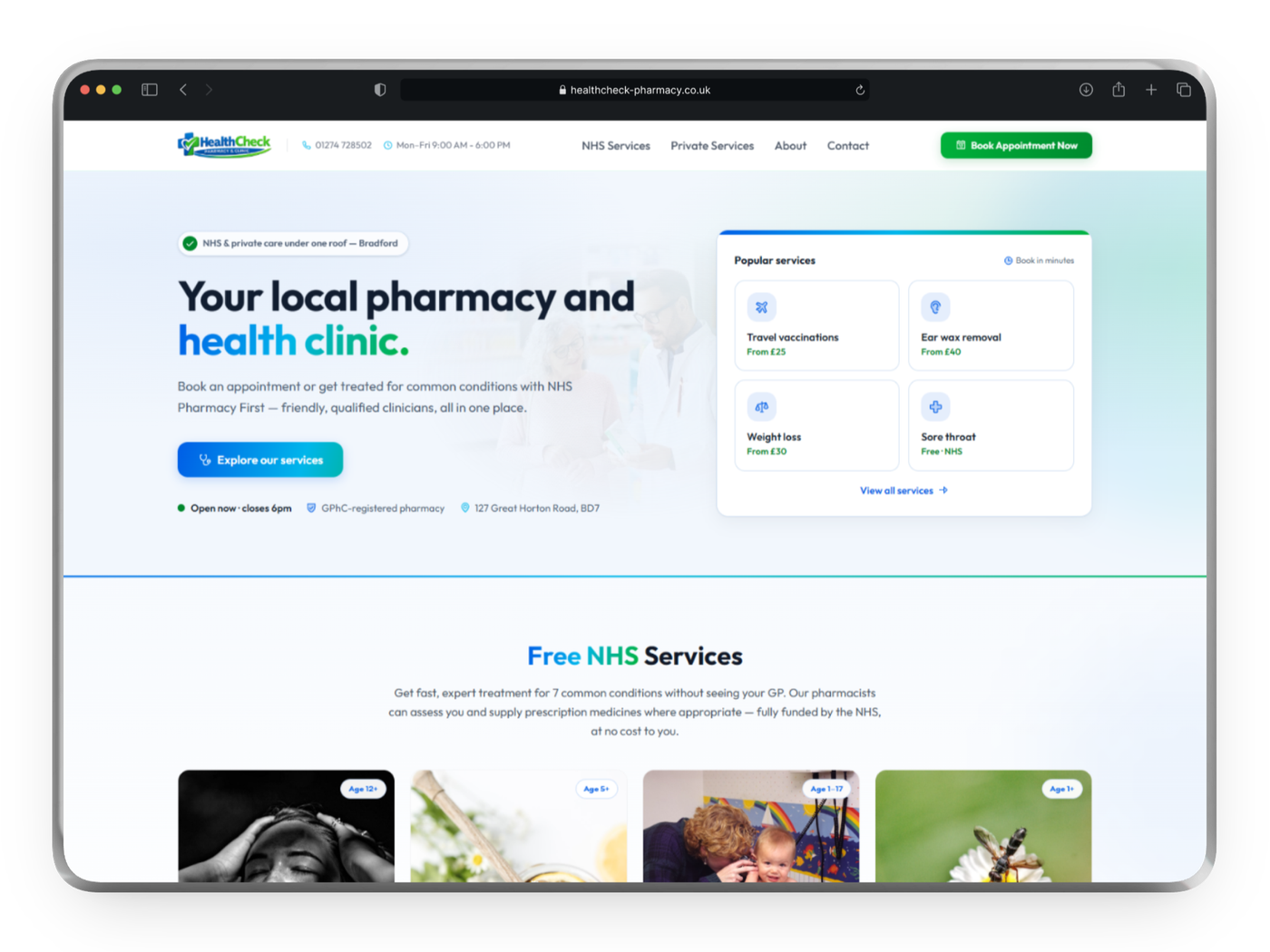 WebX pharmacy website on desktop