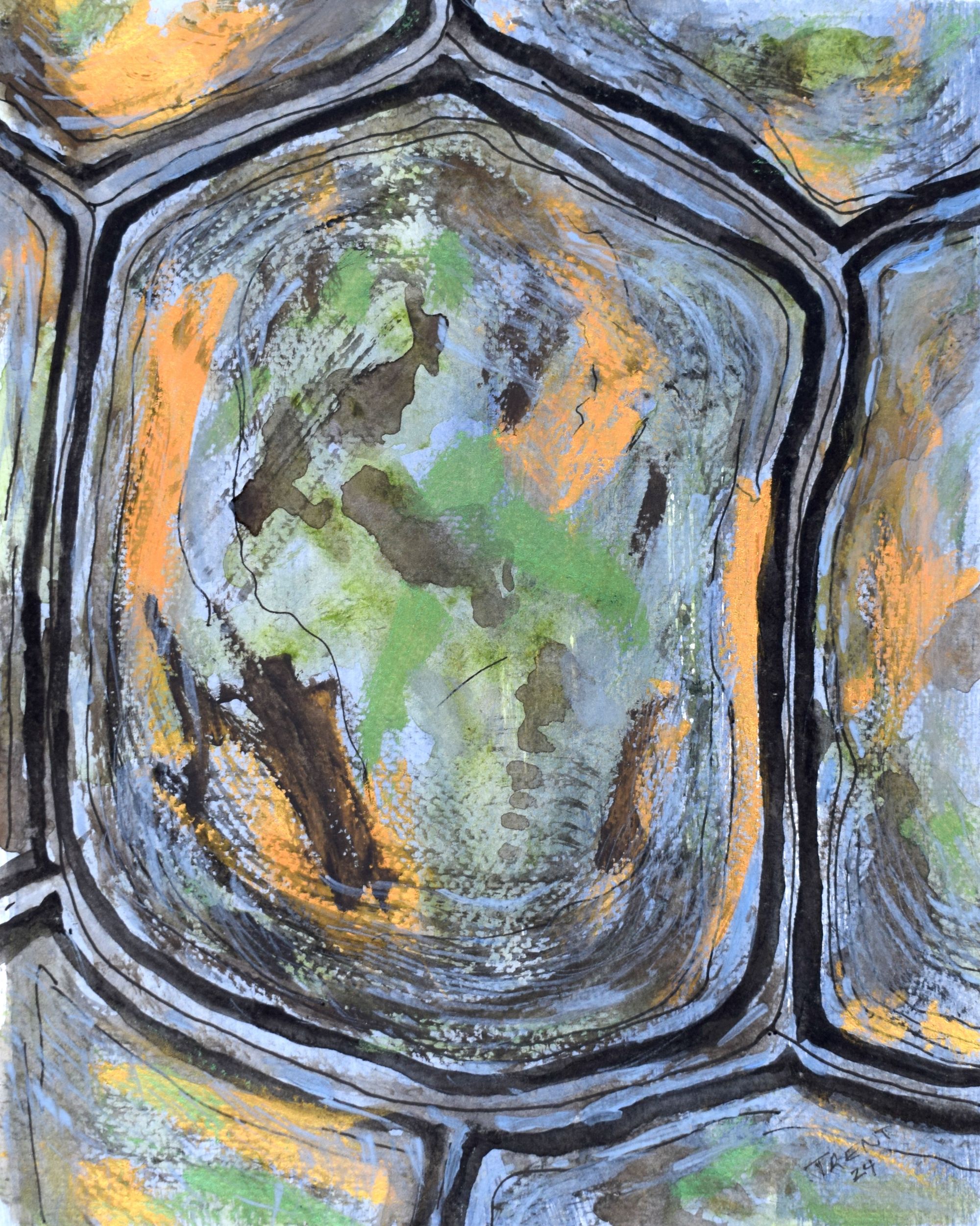 Watercolor painting of a turtle shell.