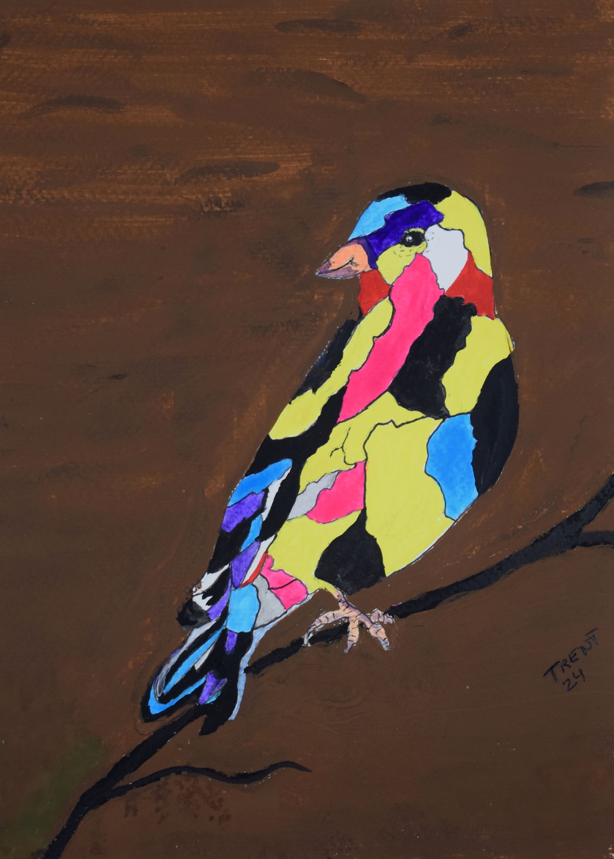 Watercolor painting of a multi-colored bird