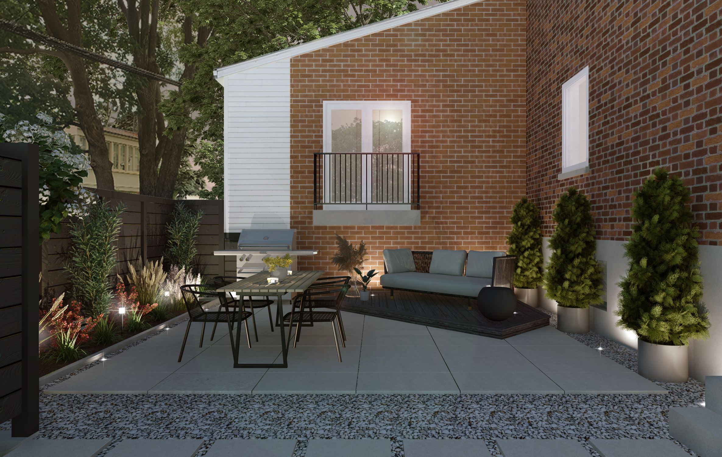 Cour arriere vue en soirée