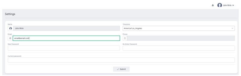 Updating the user email in Settings