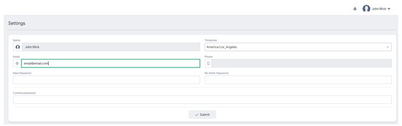 Updating the user email in Settings