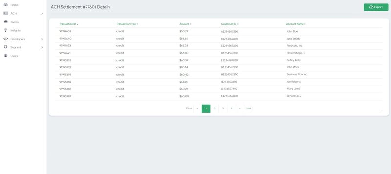 ACH Settlement details listing the individual transactions that make up the deposit