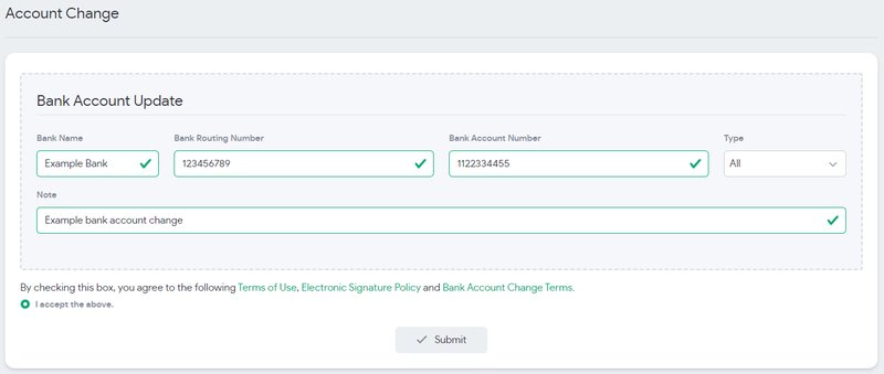 Bank account change form
