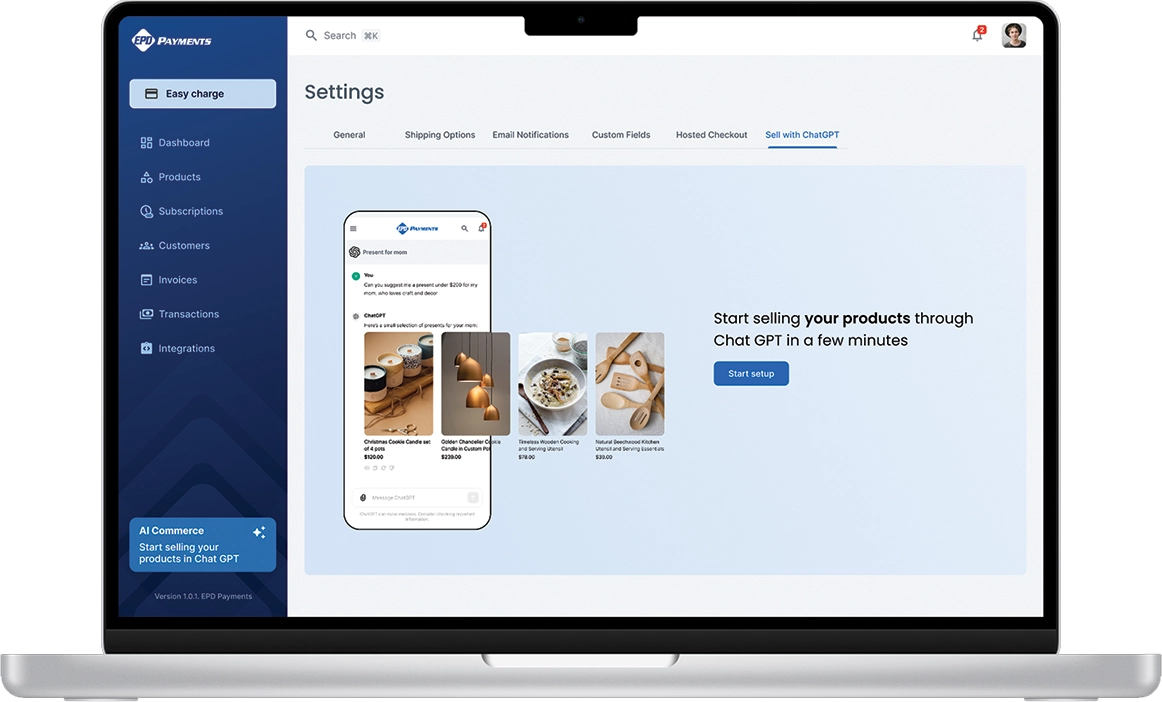 EPD Payments platform dashboard overview