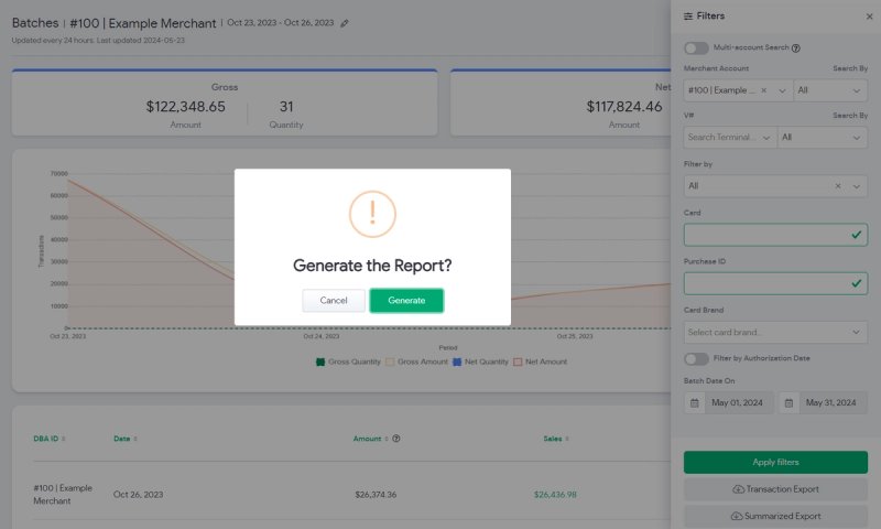 Export generation confirmation