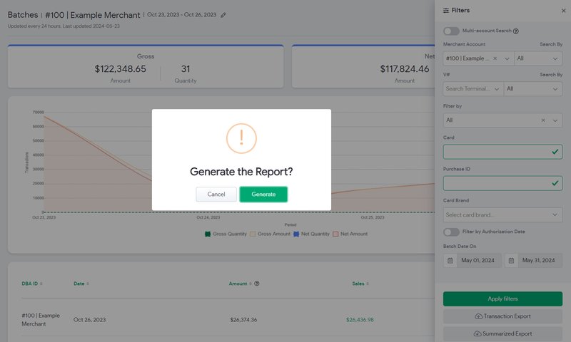 Export generation confirmation