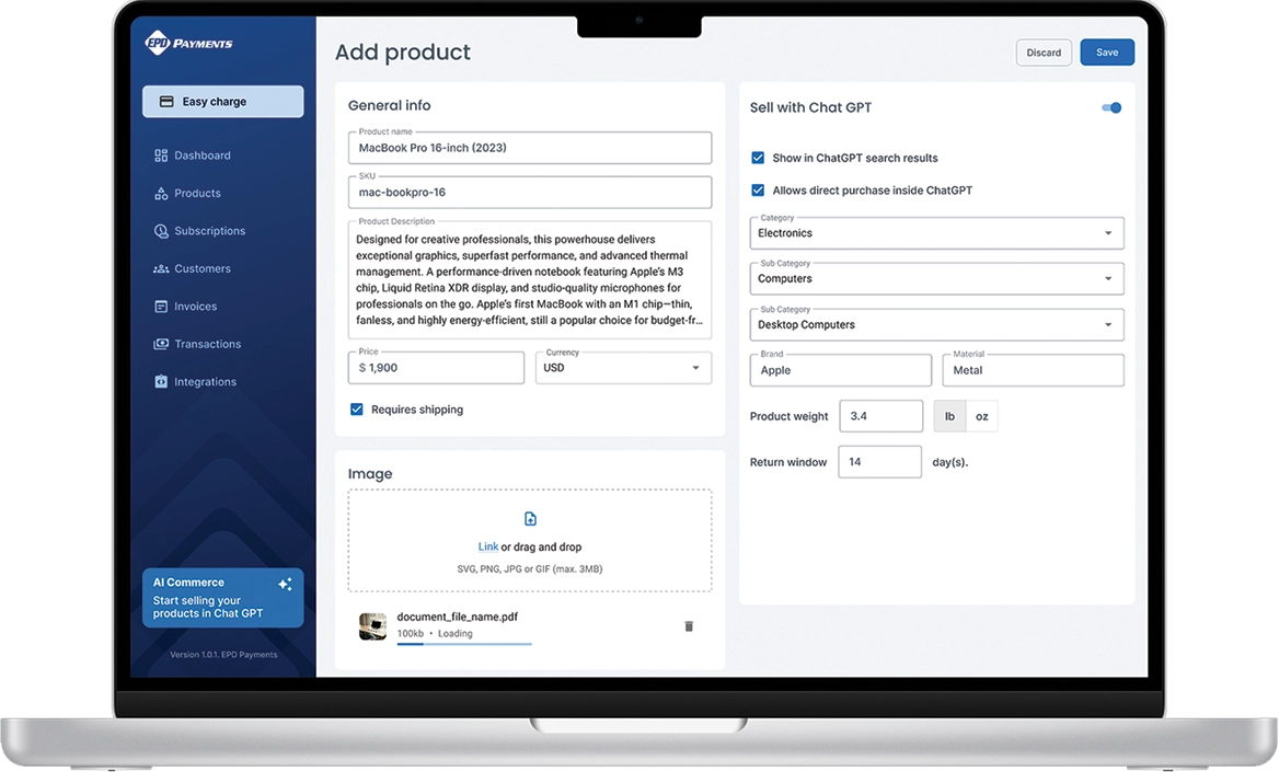 EPD Payments transaction management view